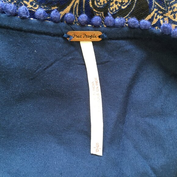 FREE PEOPLE Blue MultiColor Mixed Fabric Applique Long Sleeve Boheme Dress - Picture 2 of 11